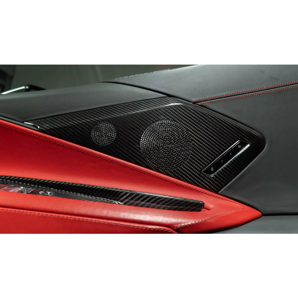 Dry Carbon Fiber Door Speaker Cover Trim for Chevrolet Corvette C8 - Bull Boost Performance