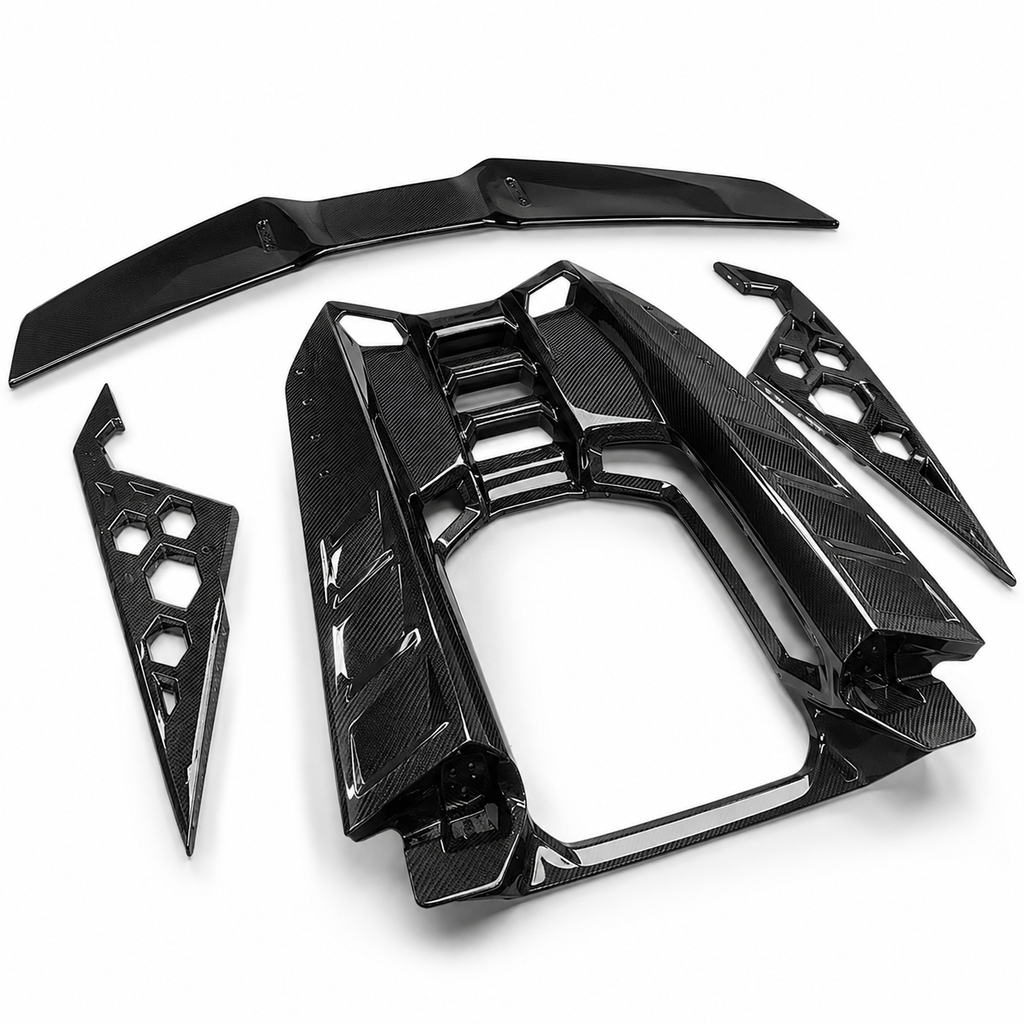 DF Upgrade Dry Carbon Fiber Engine Deck Rear Spoiler Wing Kit for Lamborghini Revuelto by Stratec Systems
