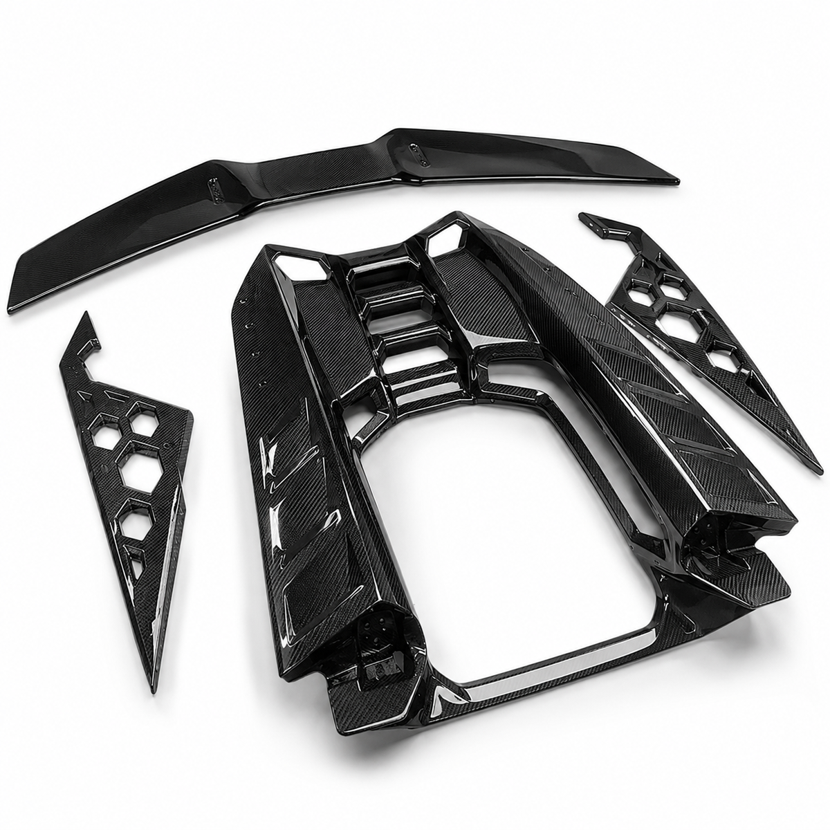 DF Upgrade Dry Carbon Fiber Engine Deck Rear Spoiler Wing Kit for Lamborghini Revuelto by Stratec Systems