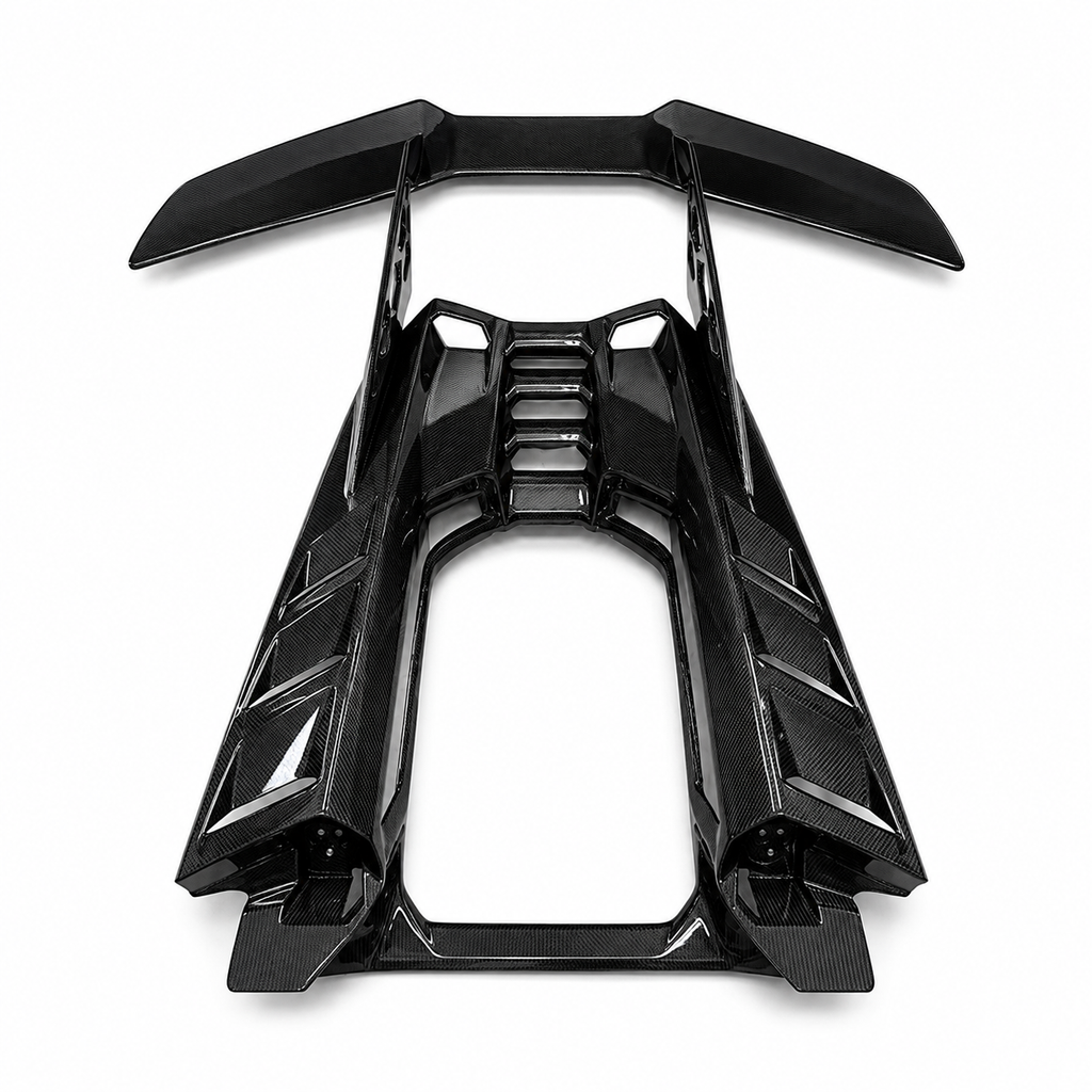 DF Upgrade Dry Carbon Fiber Engine Deck Rear Spoiler Wing Kit for Lamborghini Revuelto by Stratec Systems