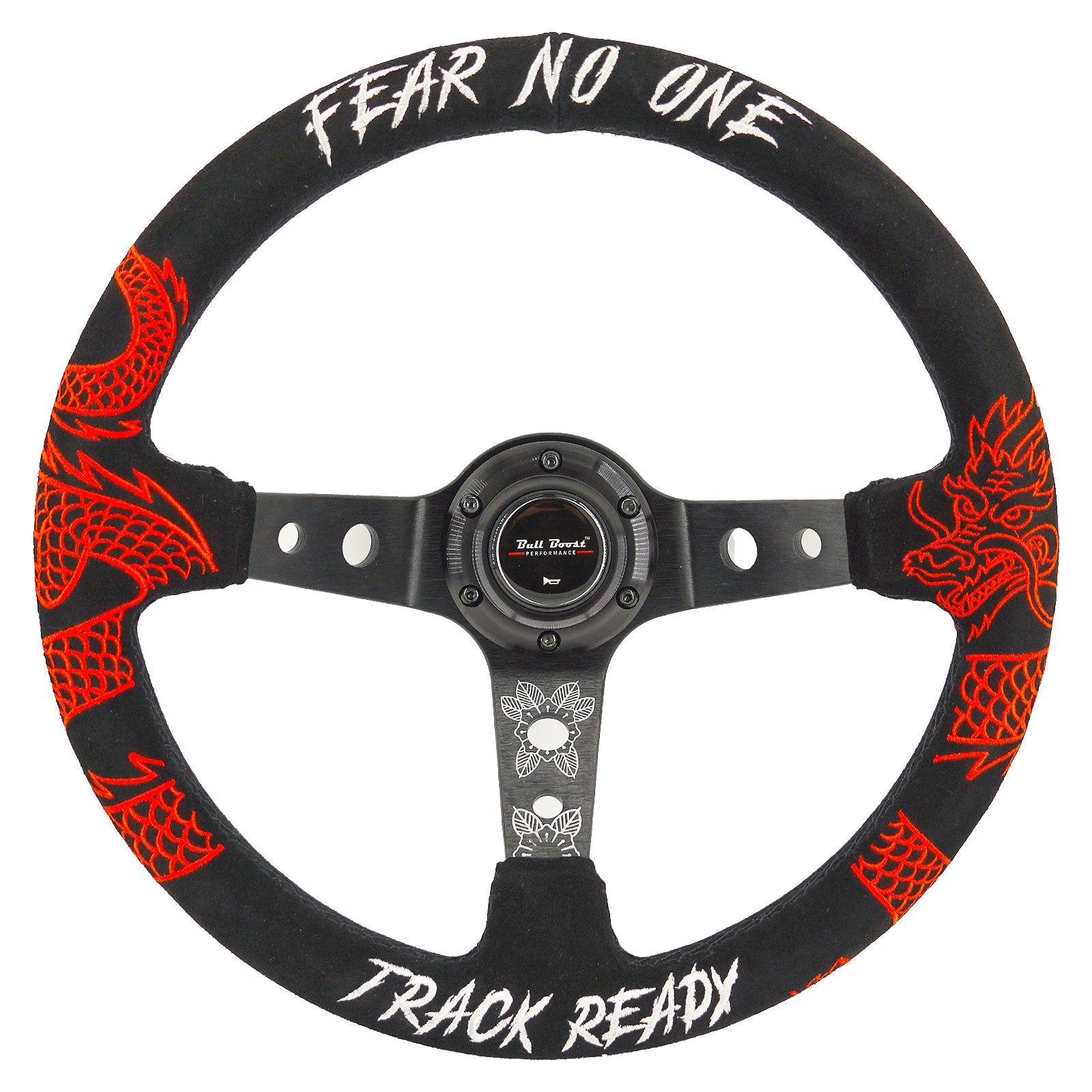 Track Ready Universal 350mm 3" Deep Dish 6-Bolt Steering Wheel Red Suede Alcantara - Bull Boost Performance