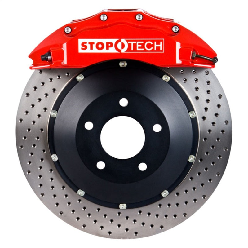 StopTech 08-10 Audi S5 Front BBK w/ Red ST-60 Calipers Drilled 380x32mm Rotors Pads Lines