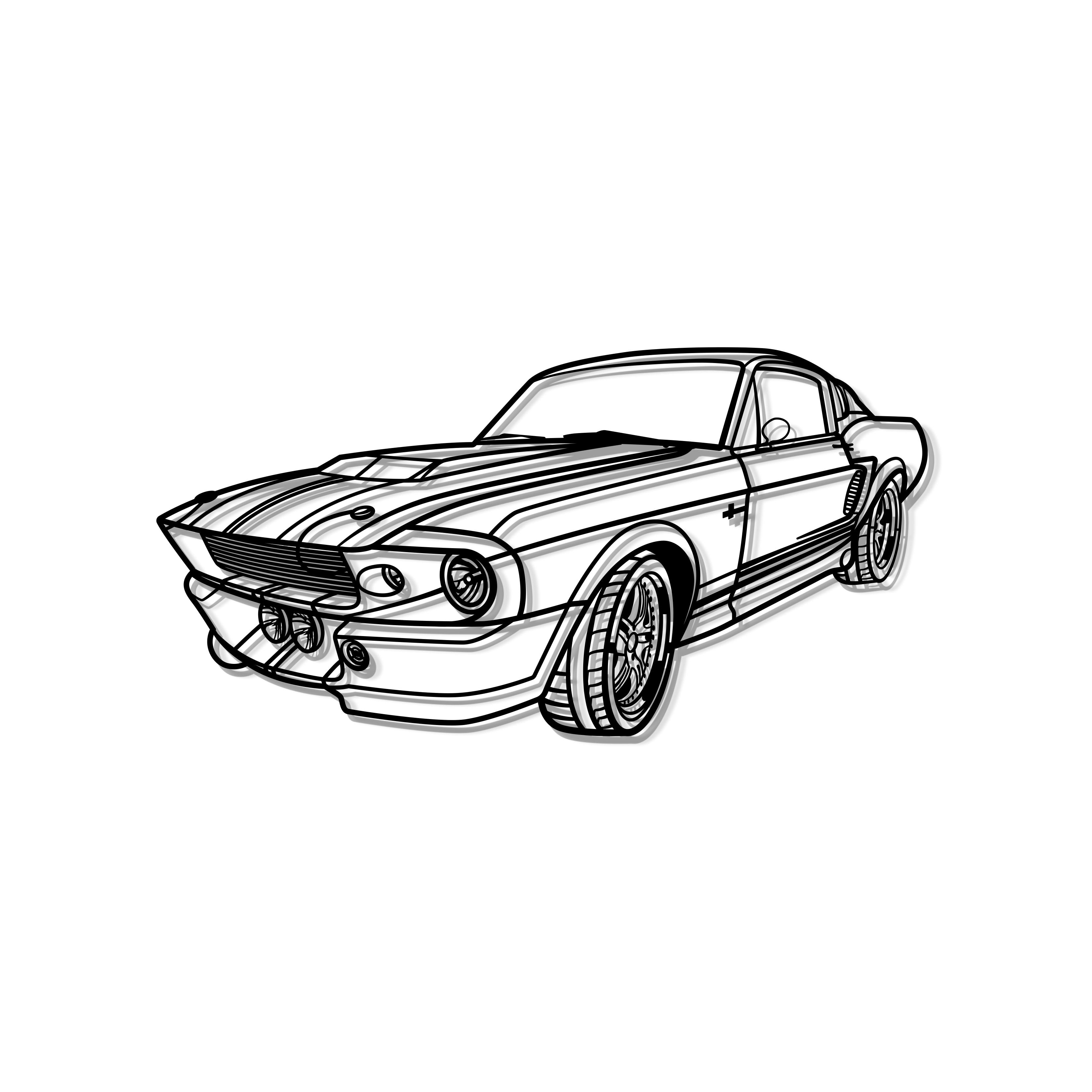 1967 Mustang Shelby GT500 Fastback Perspective Metal Car Wall Art - MT1155