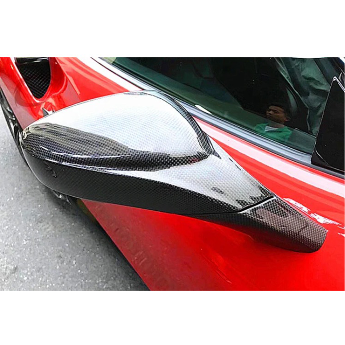 C Style Carbon Fiber Side Mirror Caps for Ferrari 488 GTB Spider by Stratec Systems