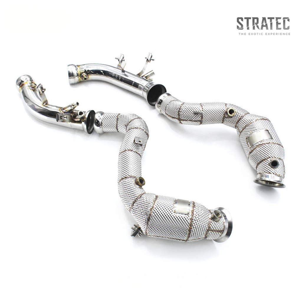 Custom 300 Cell Catted Downpipe Header System for Mercedes‑Benz E63 E63S AMG GT C 4.0TT - Bull Boost Performance