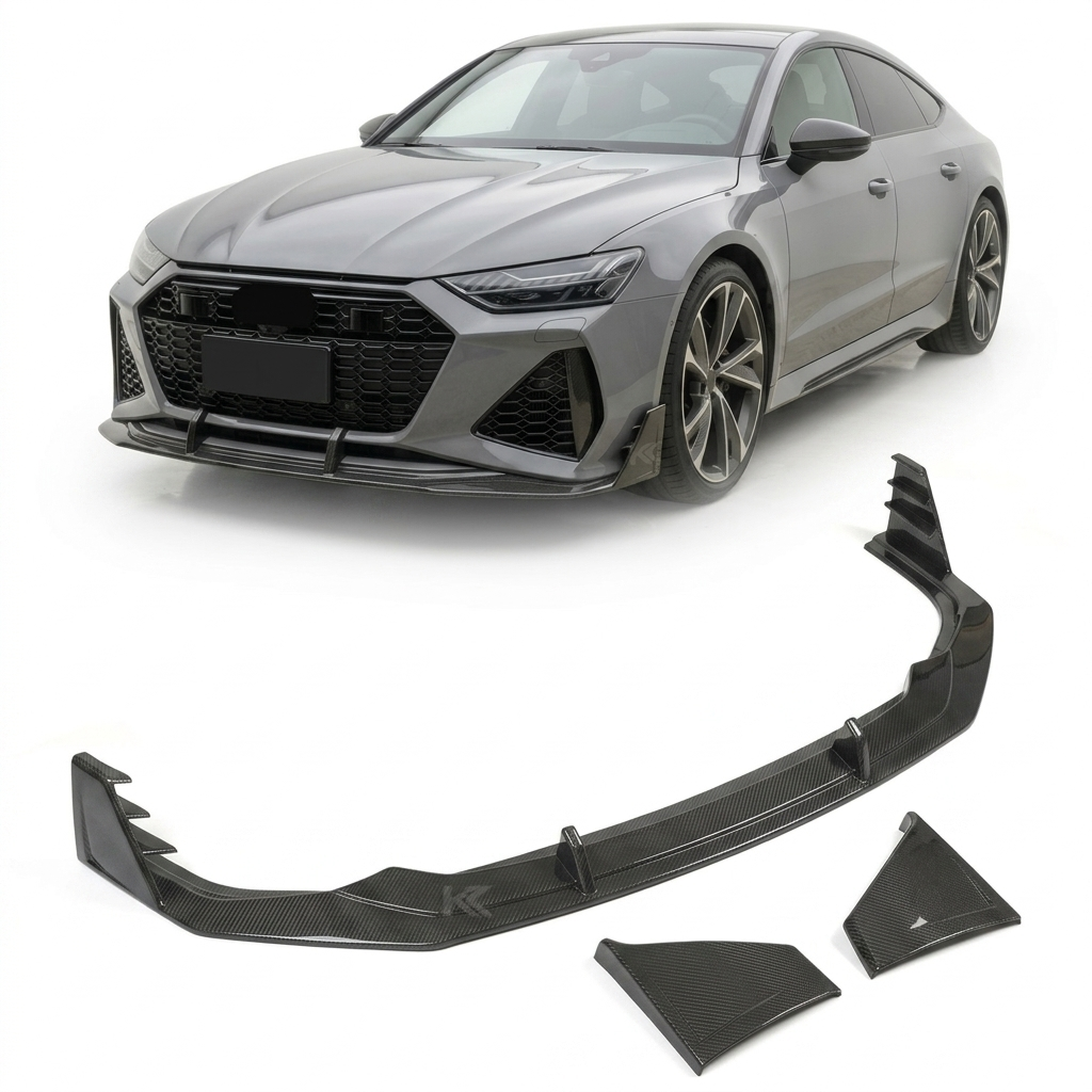 Audi RS7 C8 Sportback 4-Door Pre-Preg Dry Carbon Fiber Front Bumper Diffuser Lip Set 2019 - 2021
