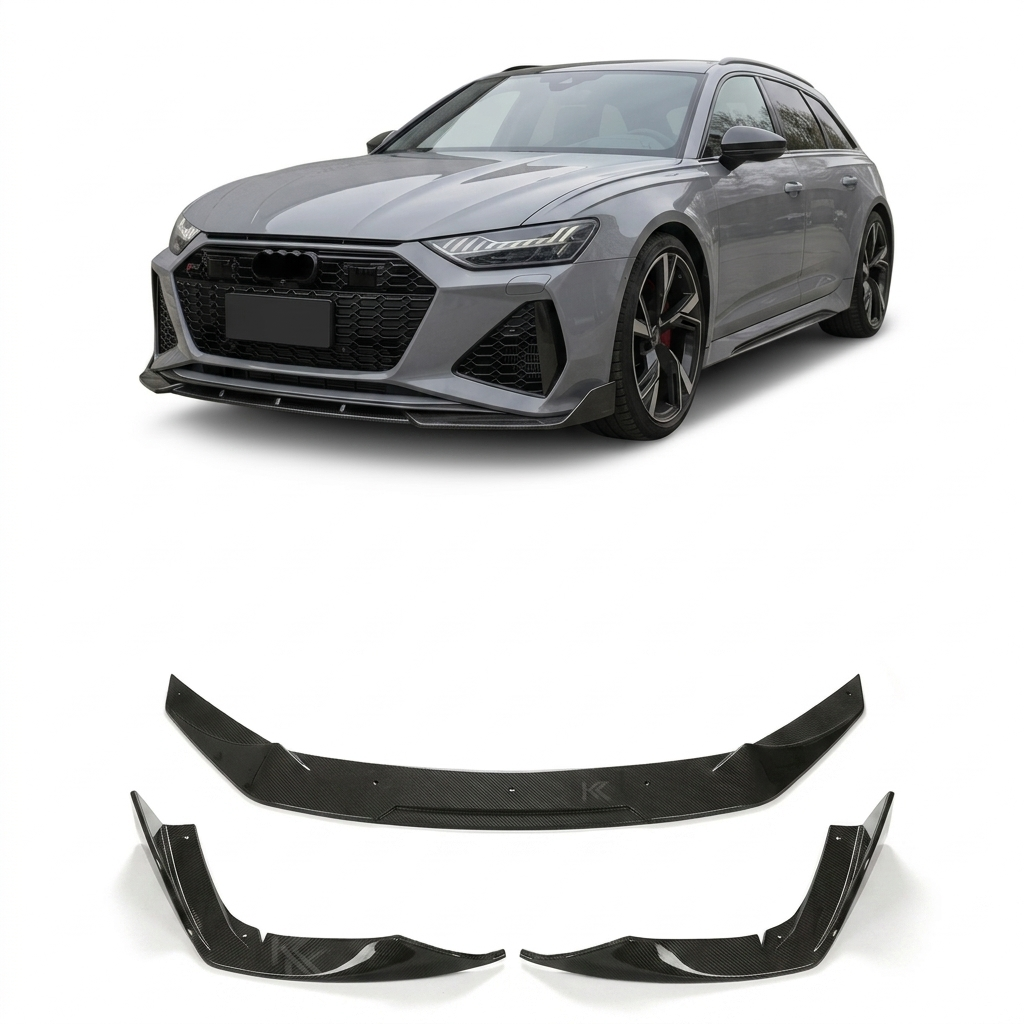 Audi RS6 C8 Avant Wagon Pre-Preg Dry Carbon Fiber Front Bumper Lip Spoiler 2019 - 2021