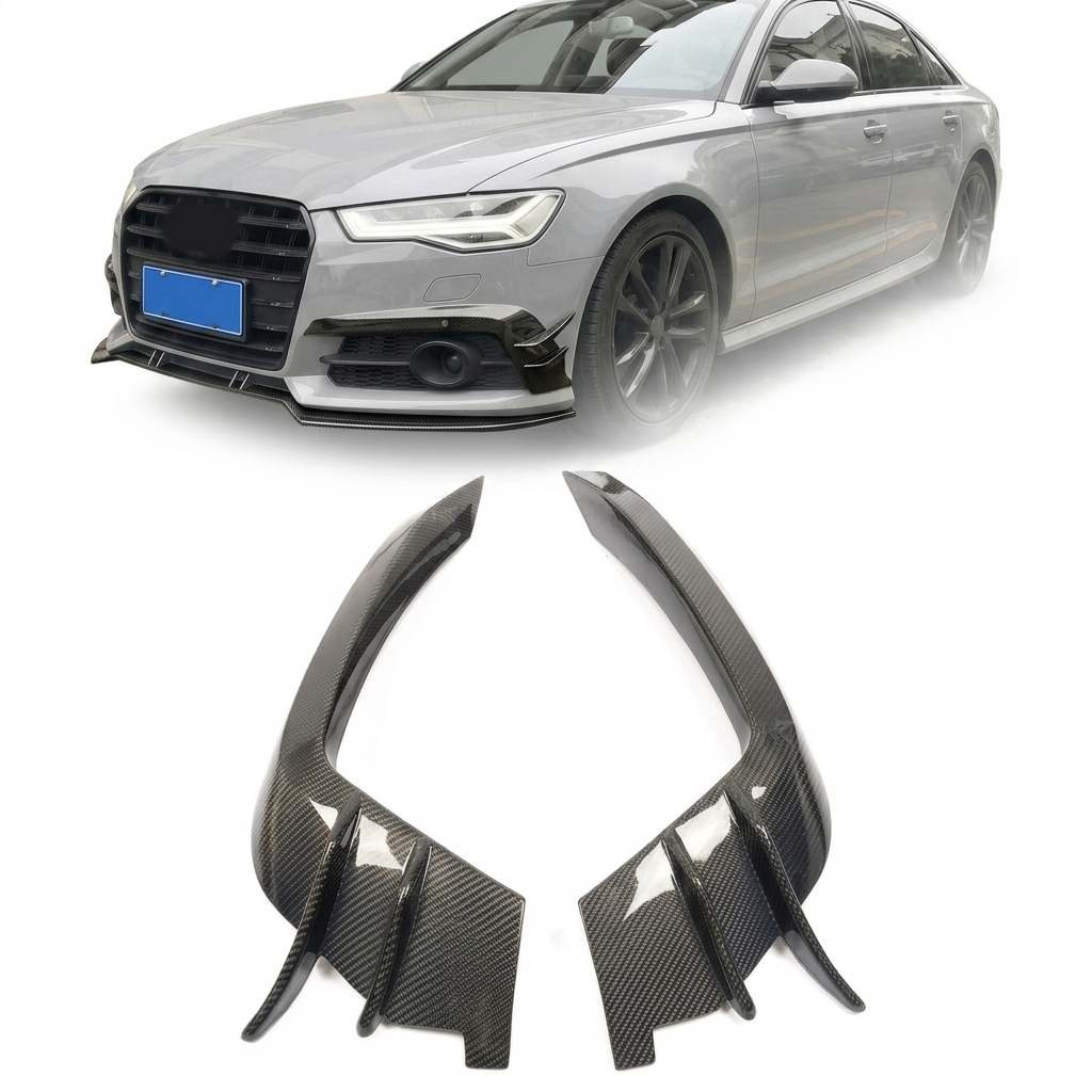 Audi A6 C7 S-Line / S6 Sedan Carbon Fiber A-Style Front Bumper Canard Fins 2015 - 2018