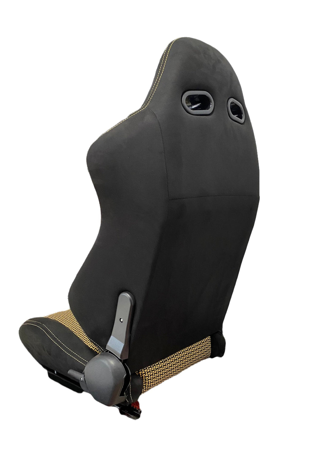 SPDZ1 Pole Position 7 Racing Seats Black Cloth/Yellow Kevlar Mesh Center Reclinable - Yellow Stitch