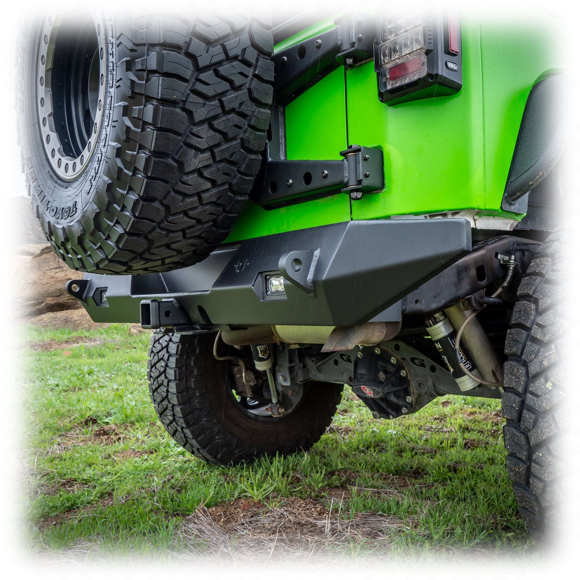 Turn Offroad Rear Bumper with LED Pod Lights and Hitch Receiver for Jeep Wrangler JK