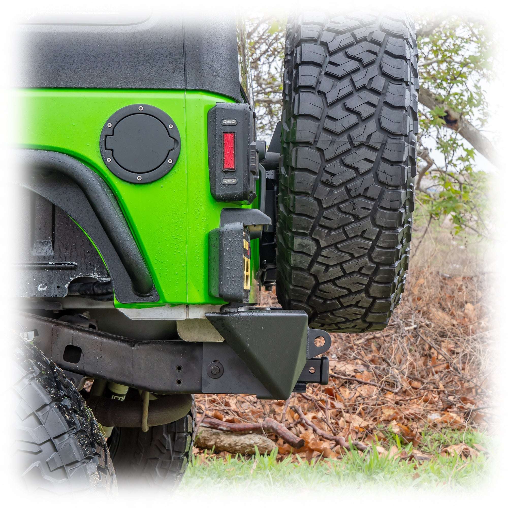 Turn Offroad Angled Rear Bumper with LED Pod Lights and Hitch Receiver for Jeep Wrangler JK