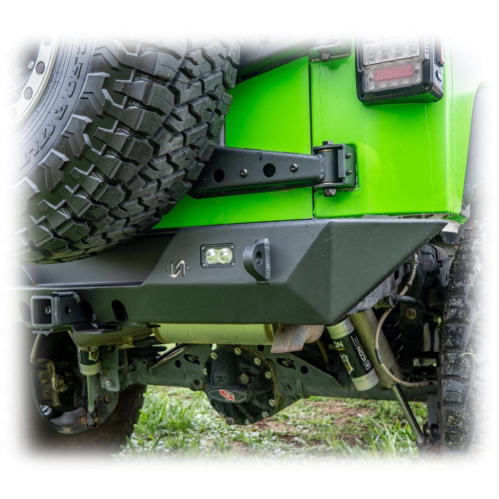 Turn Offroad Angled Rear Bumper with LED Pod Lights and Hitch Receiver for Jeep Wrangler JK