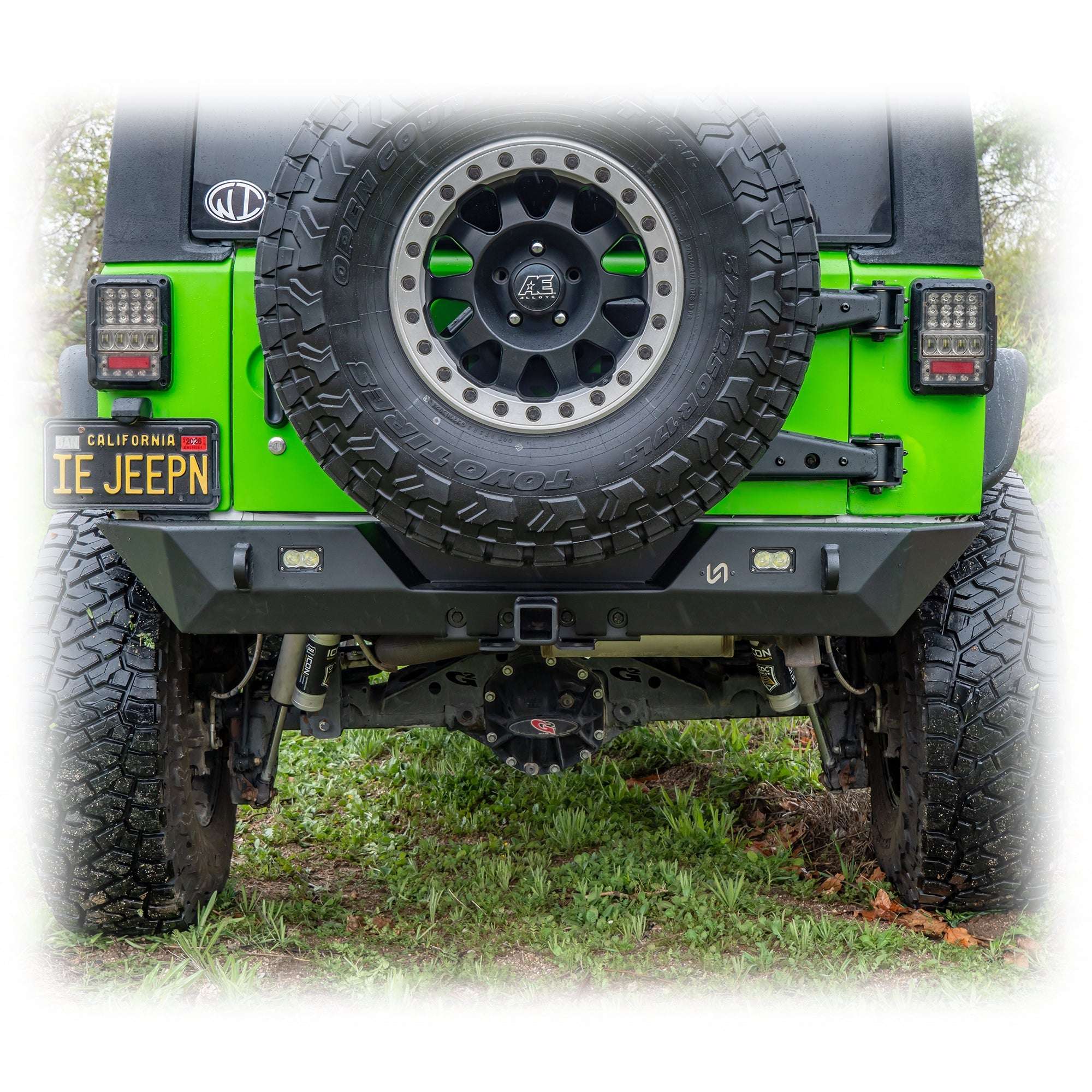 Turn Offroad Angled Rear Bumper with LED Pod Lights and Hitch Receiver for Jeep Wrangler JK