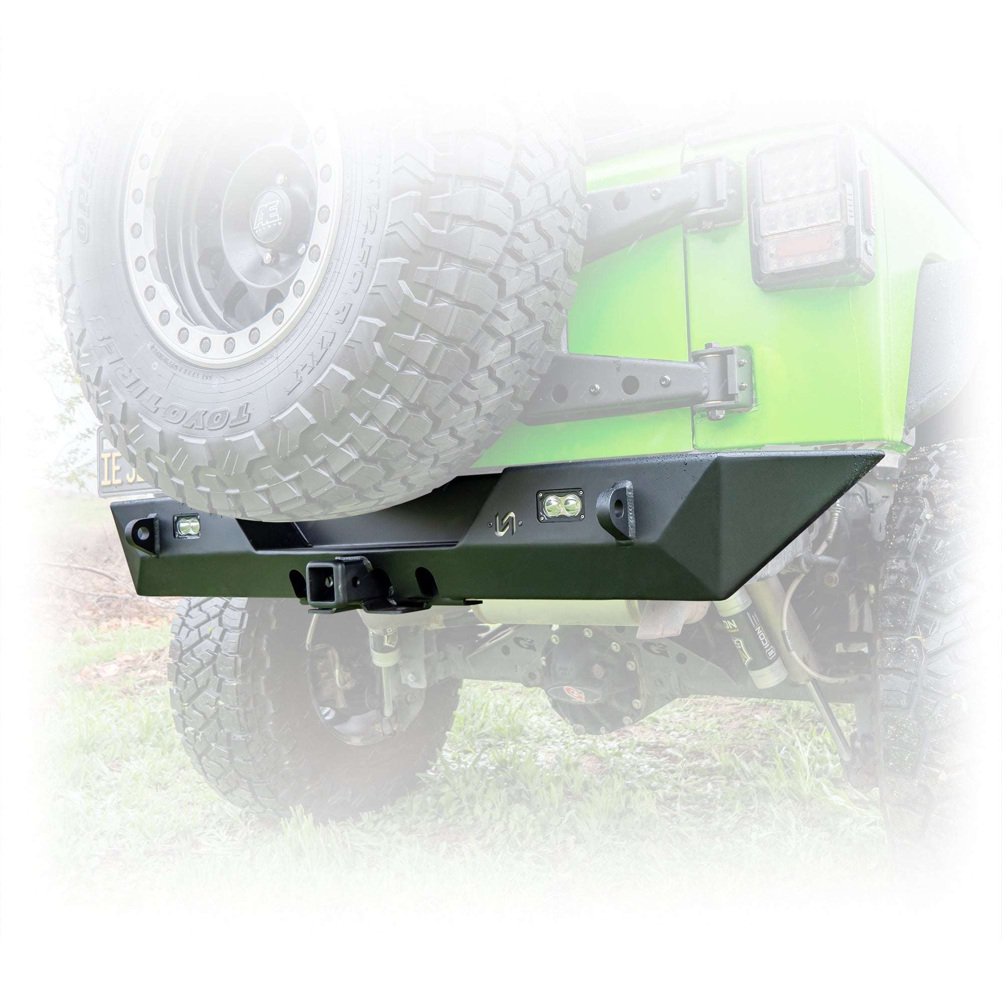 Turn Offroad Angled Rear Bumper with LED Pod Lights and Hitch Receiver for Jeep Wrangler JK