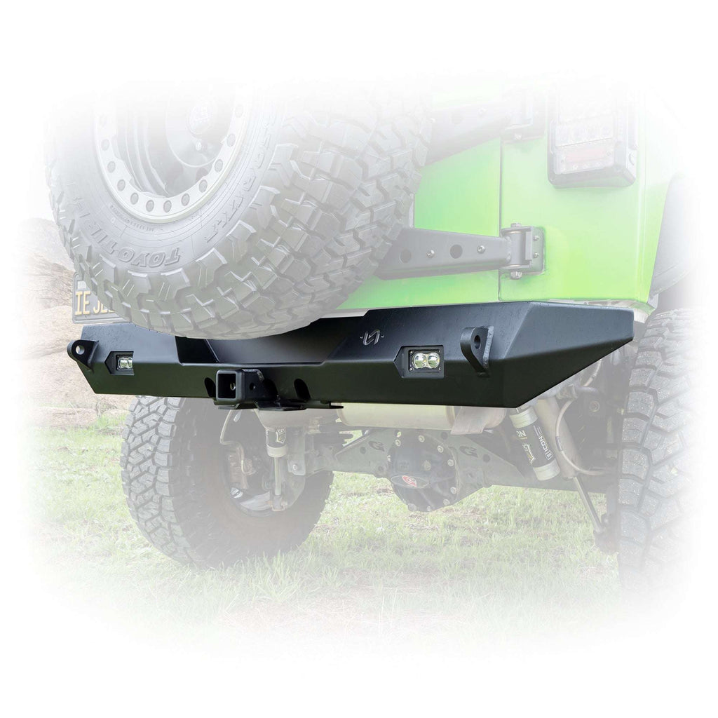 Turn Offroad Rear Bumper with LED Pod Lights and Hitch Receiver for Jeep Wrangler JK