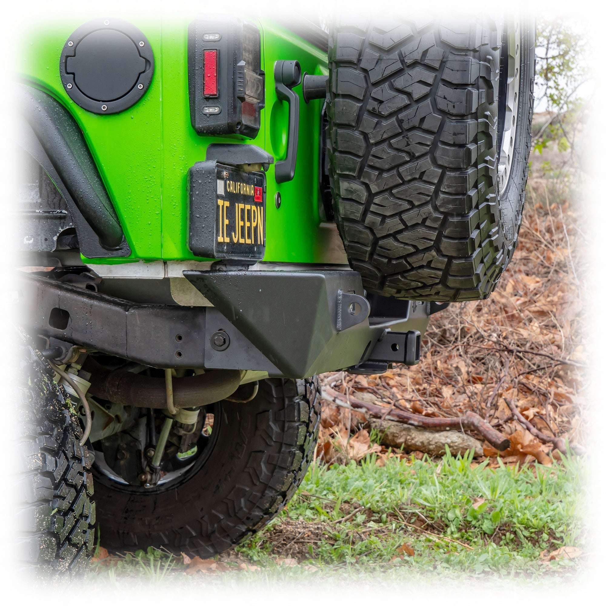 Turn Offroad Angled Rear Bumper with LED Pod Lights and Hitch Receiver for Jeep Wrangler JK