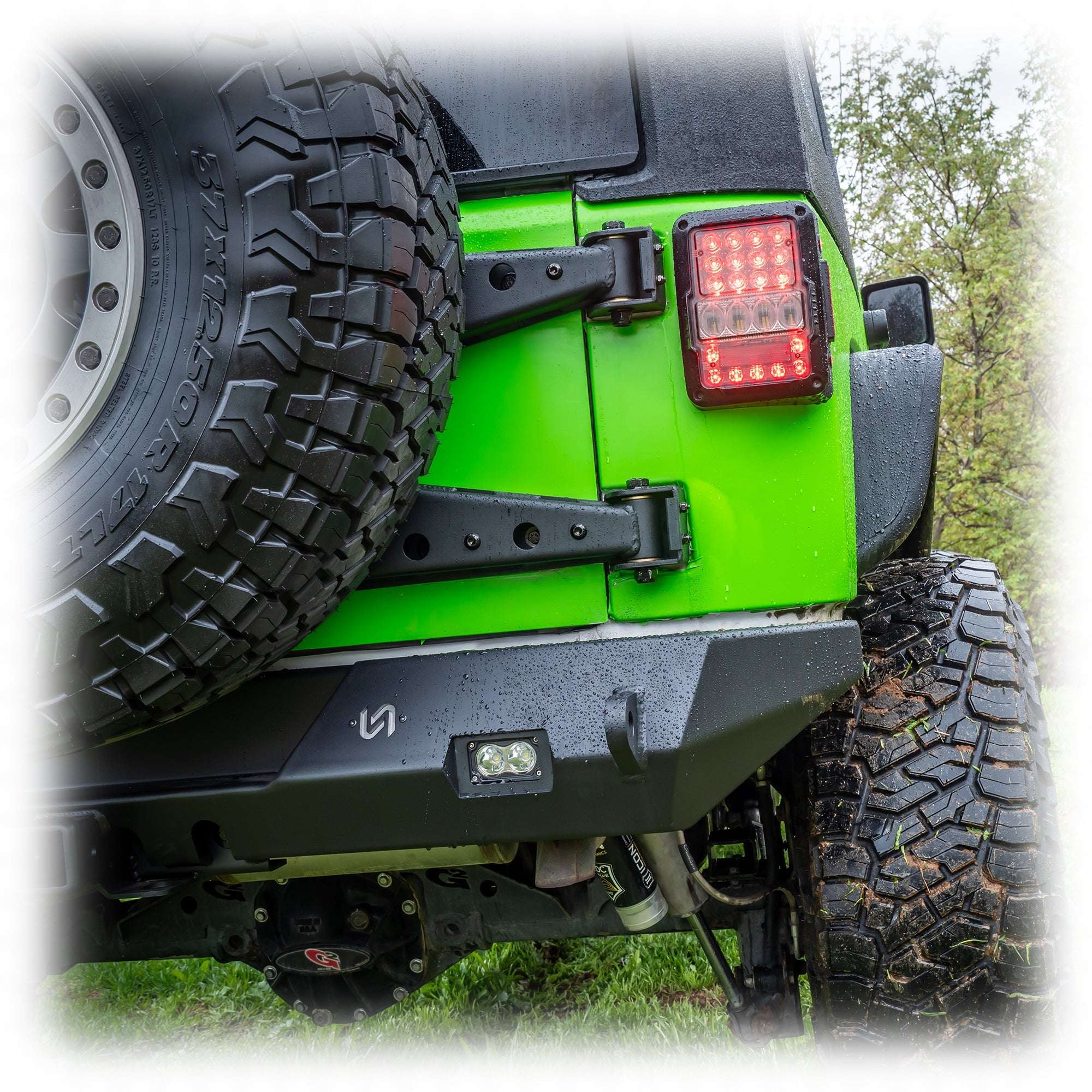 Turn Offroad Rear Bumper with LED Pod Lights and Hitch Receiver for Jeep Wrangler JK