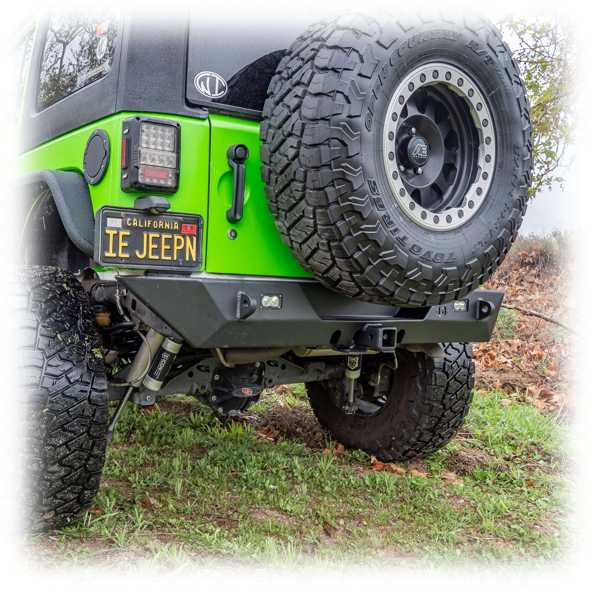 Turn Offroad Angled Rear Bumper with LED Pod Lights and Hitch Receiver for Jeep Wrangler JK