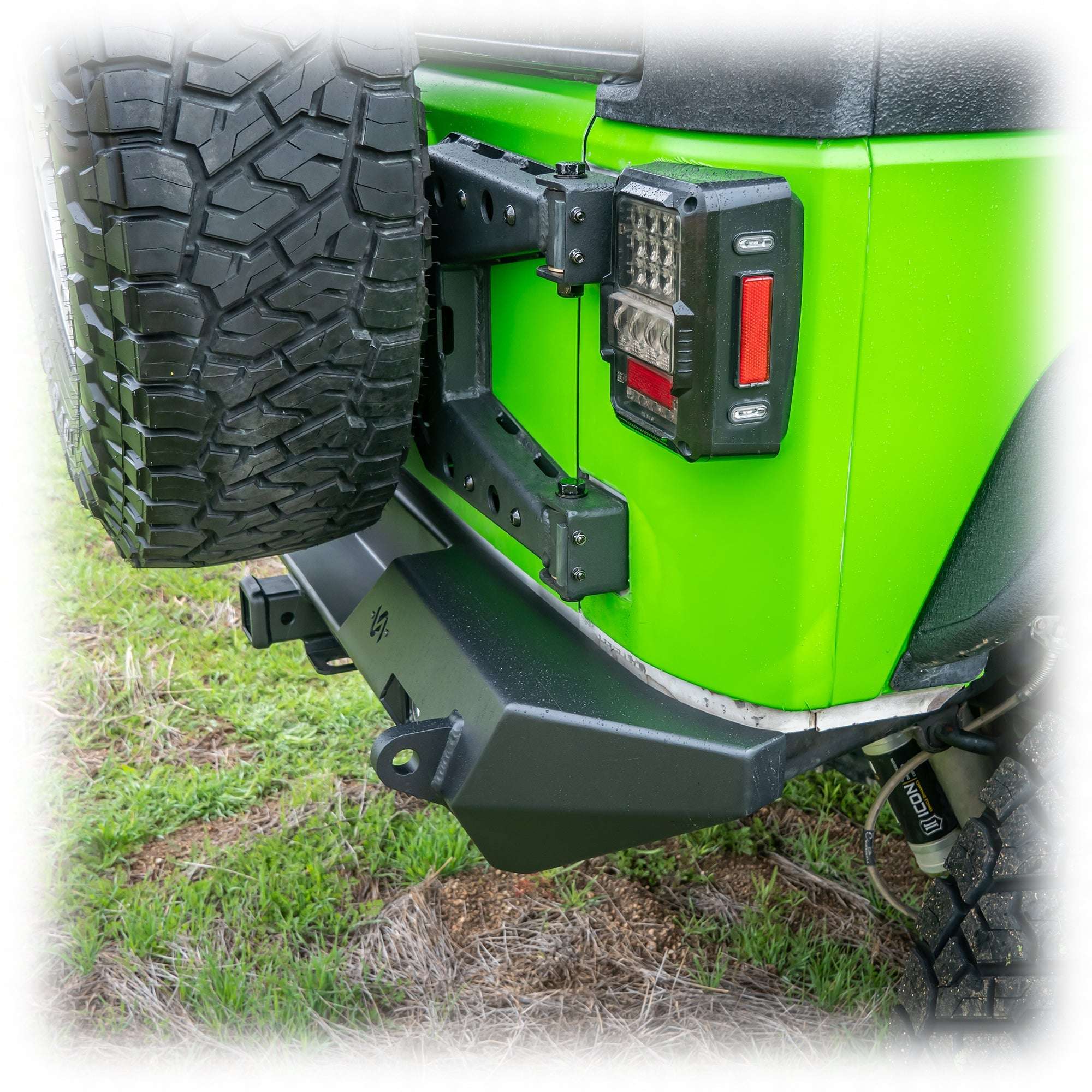Turn Offroad Rear Bumper with LED Pod Lights and Hitch Receiver for Jeep Wrangler JK