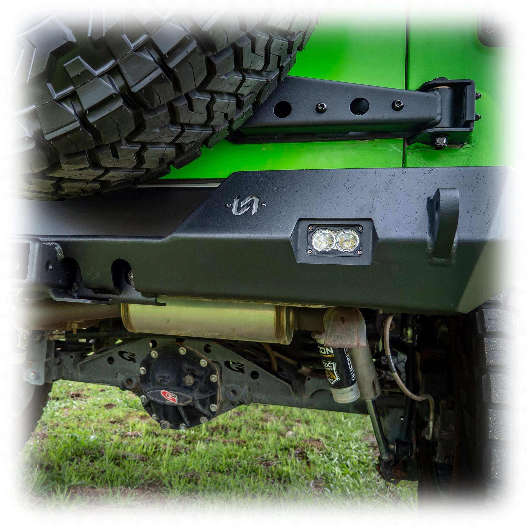 Turn Offroad Rear Bumper with LED Pod Lights and Hitch Receiver for Jeep Wrangler JK