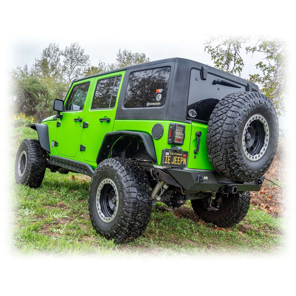 Turn Offroad Angled Rear Bumper with LED Pod Lights and Hitch Receiver for Jeep Wrangler JK