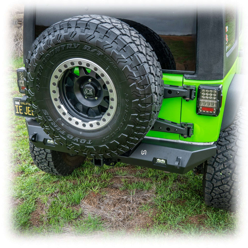 Turn Offroad Rear Bumper with LED Pod Lights and Hitch Receiver for Jeep Wrangler JK