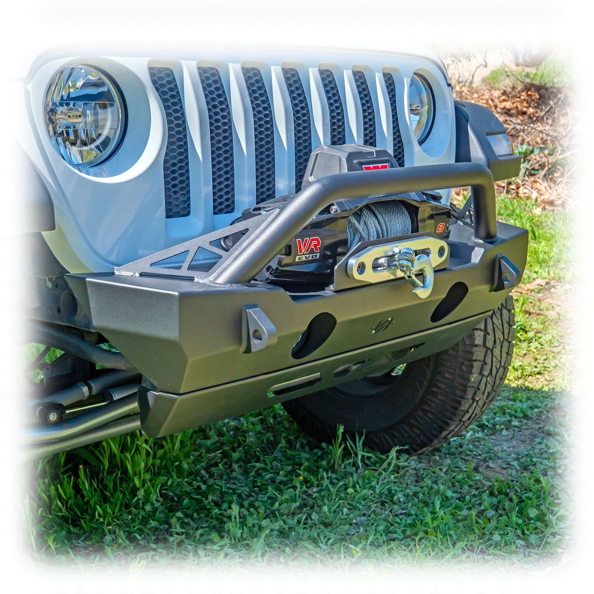 Turn Offroad Front Bumper with Bolt-On Bull Bar and Skid Plate for Jeep Wrangler JK, JL, and Gladiator JT