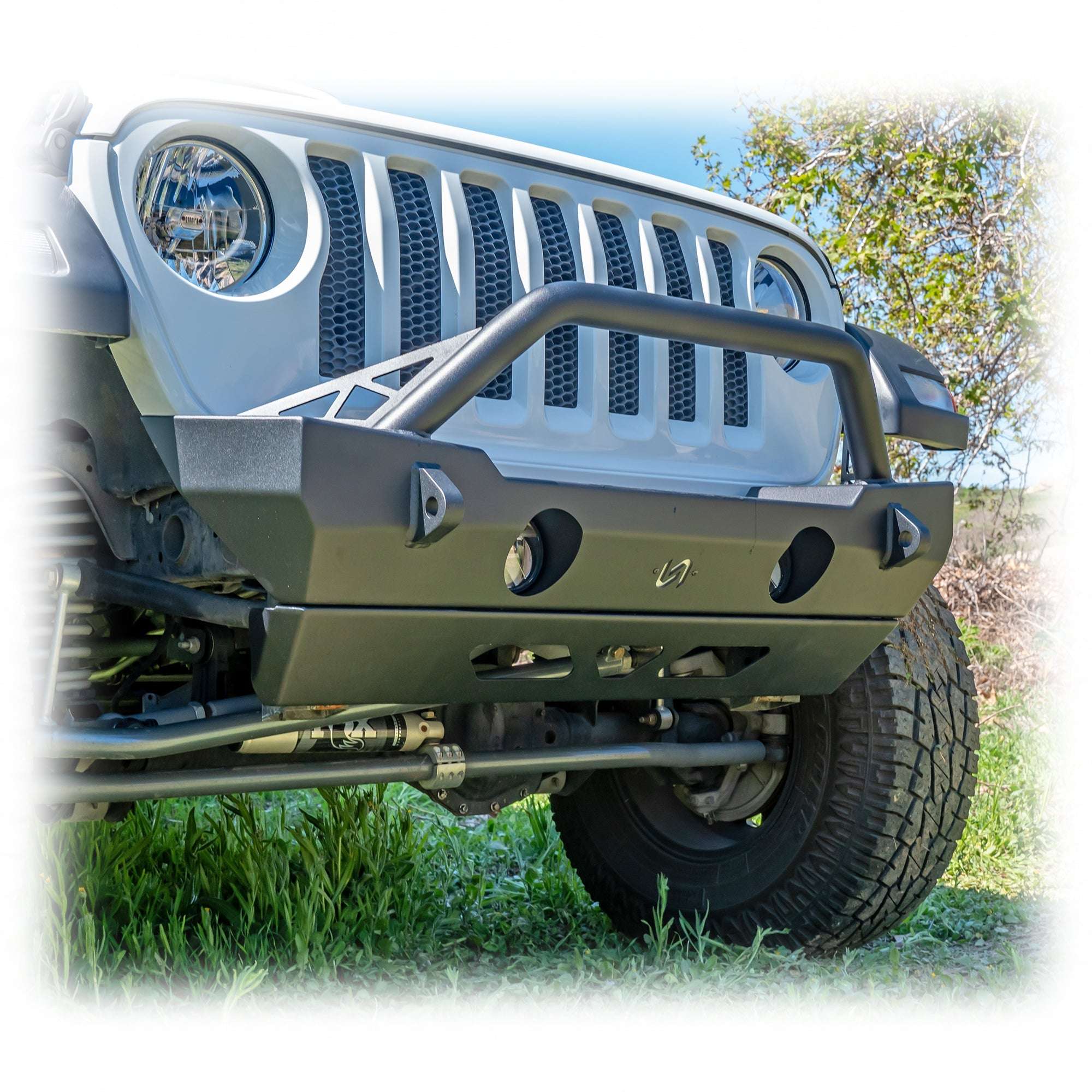Turn Offroad Front Bumper with Bolt-On Bull Bar and Skid Plate for Jeep Wrangler JK, JL, and Gladiator JT