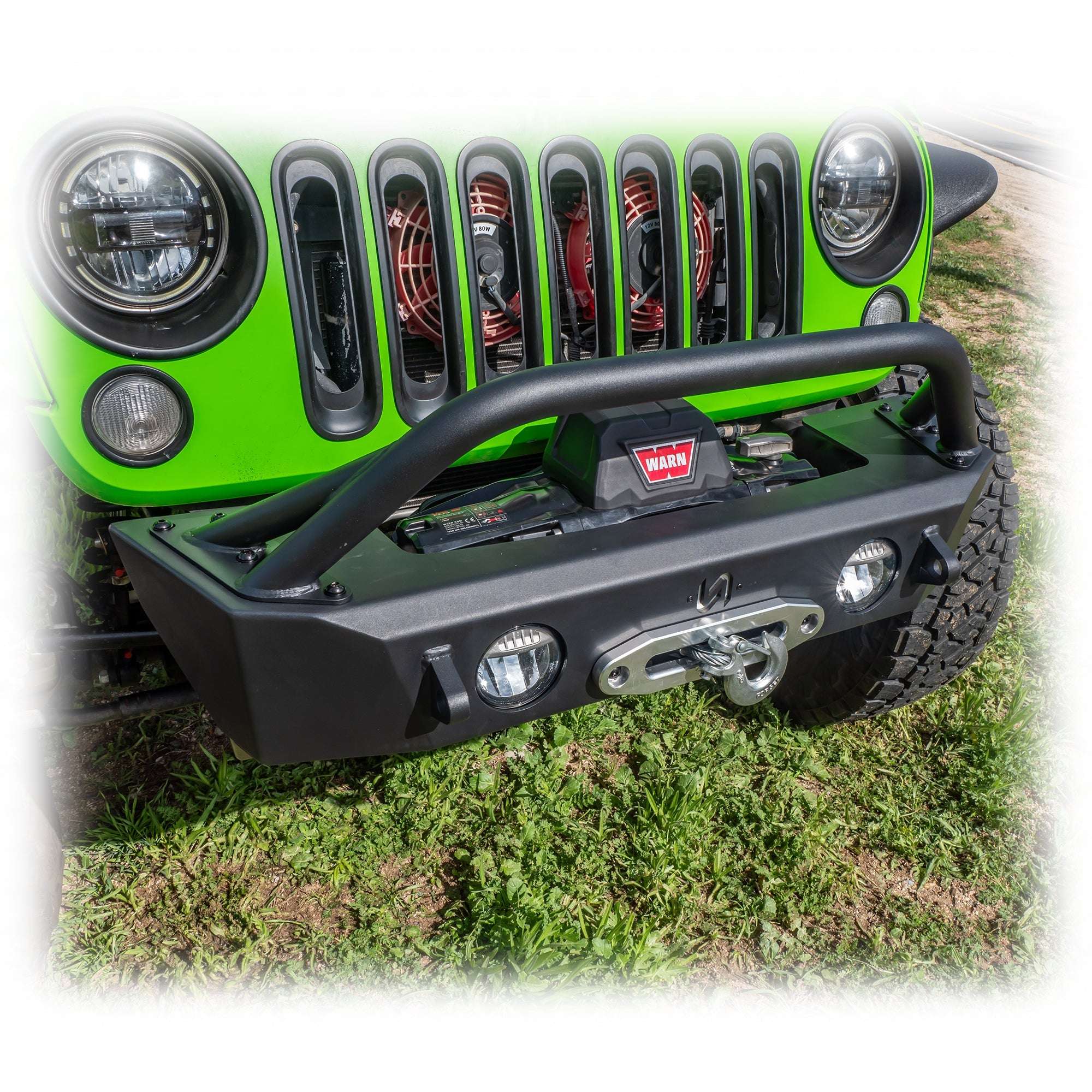 Turn Offroad Front Bumper with Skid Plate and Recessed Winch Mount for Jeep Wrangler JK, JL, and Gladiator JT
