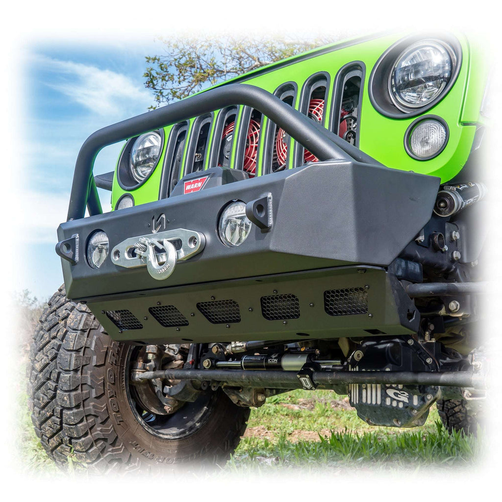 Turn Offroad Front Bumper with Skid Plate and Recessed Winch Mount for Jeep Wrangler JK, JL, and Gladiator JT