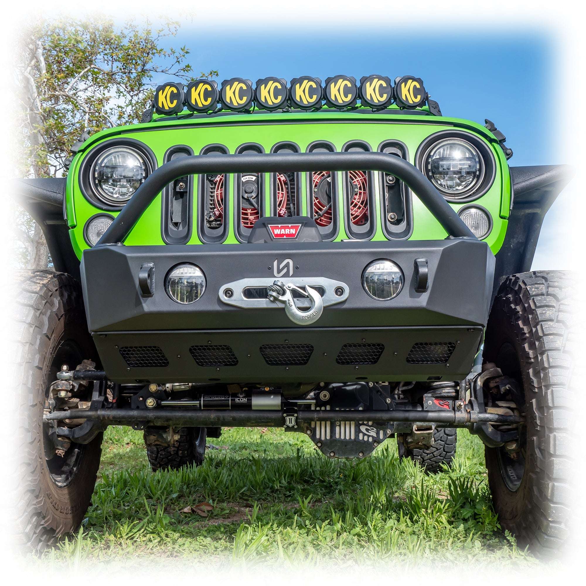 Turn Offroad Front Bumper with Skid Plate and Recessed Winch Mount for Jeep Wrangler JK, JL, and Gladiator JT