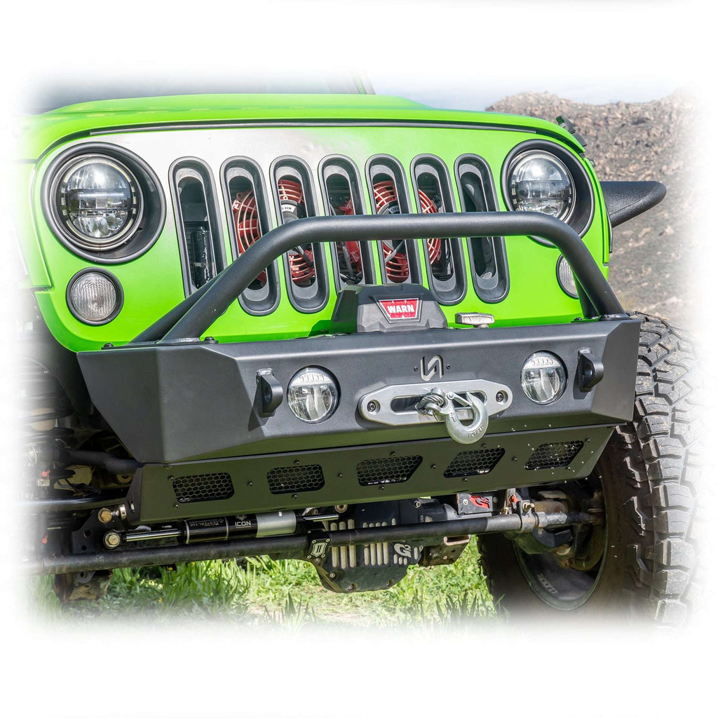 Turn Offroad Front Bumper with Skid Plate and Recessed Winch Mount for Jeep Wrangler JK, JL, and Gladiator JT