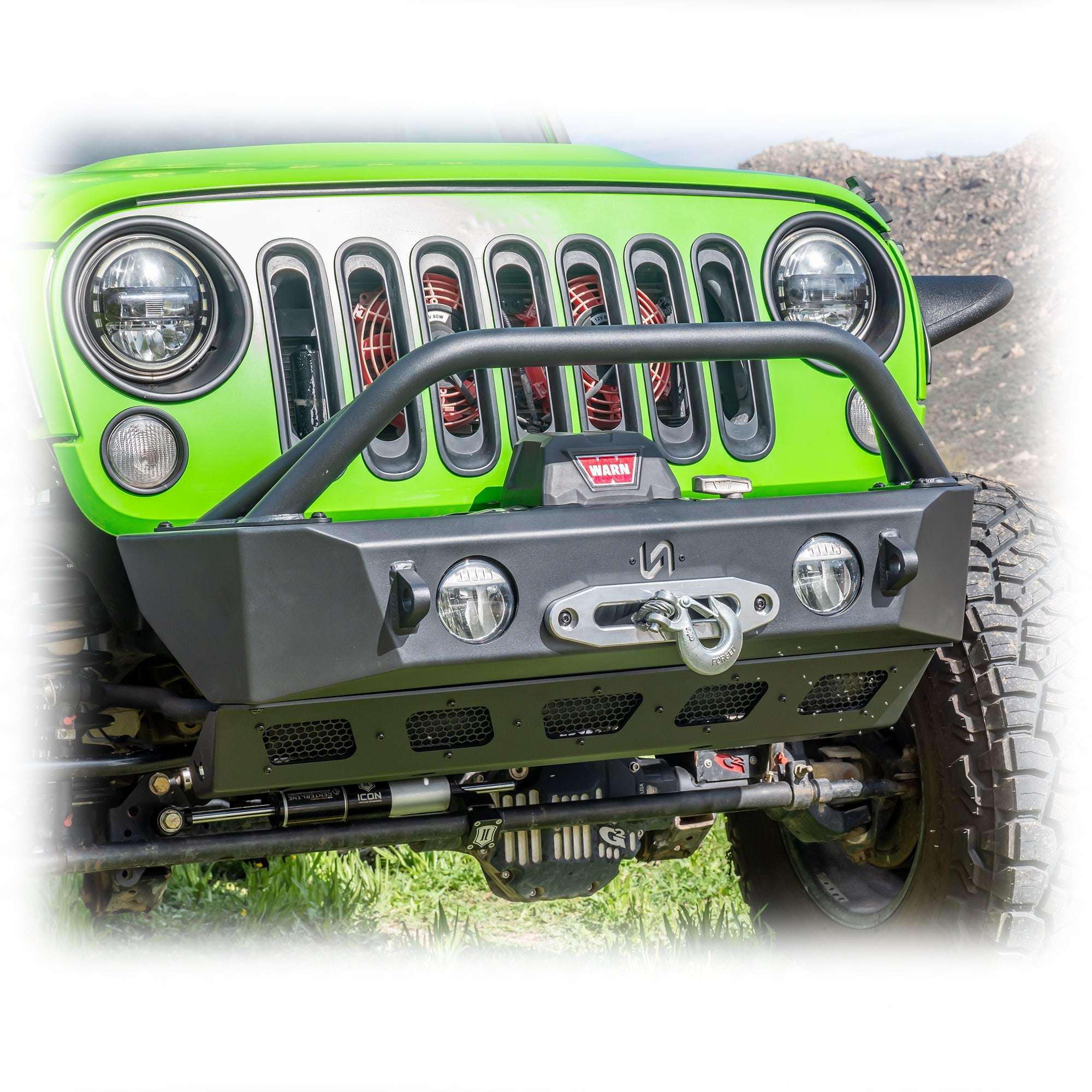 Turn Offroad Front Bumper with Skid Plate and Recessed Winch Mount for Jeep Wrangler JK, JL, and Gladiator JT