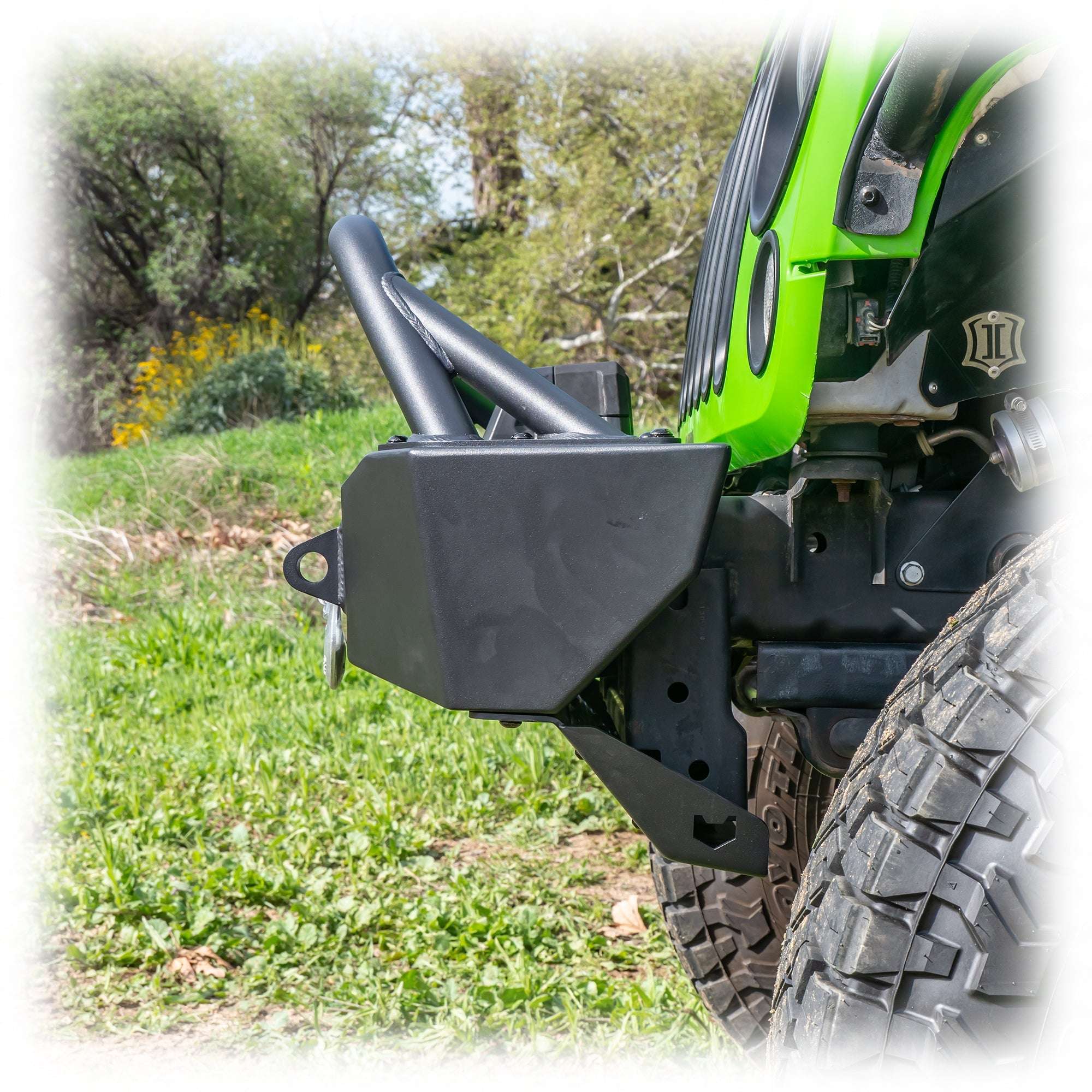 Turn Offroad Front Bumper with Skid Plate and Recessed Winch Mount for Jeep Wrangler JK, JL, and Gladiator JT