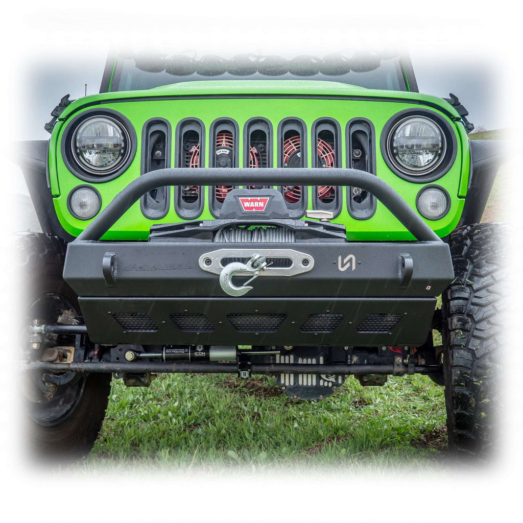 Turn Offroad Front Bumper with Welded Bull Bar and Skid Plate for Jeep Wrangler JK, JL, and Gladiator JT