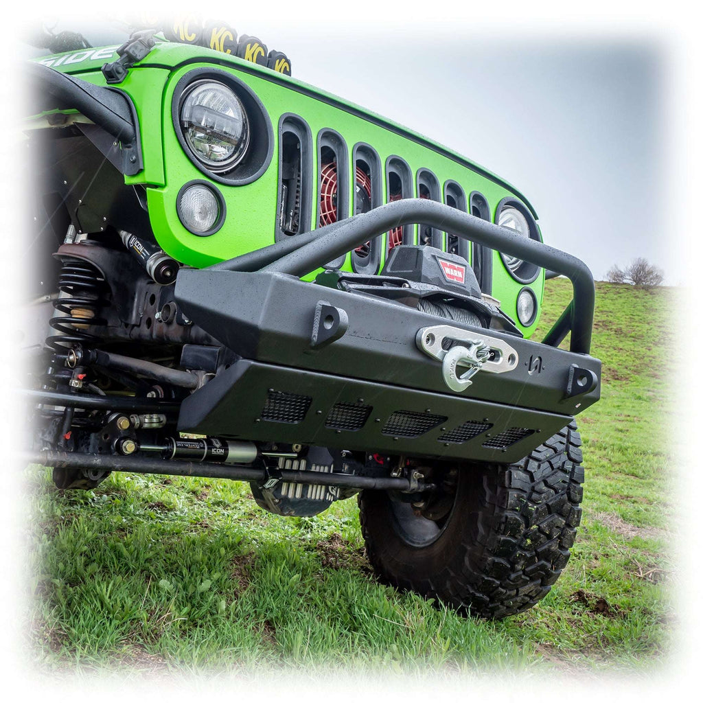 Turn Offroad Front Bumper with Welded Bull Bar and Skid Plate for Jeep Wrangler JK, JL, and Gladiator JT
