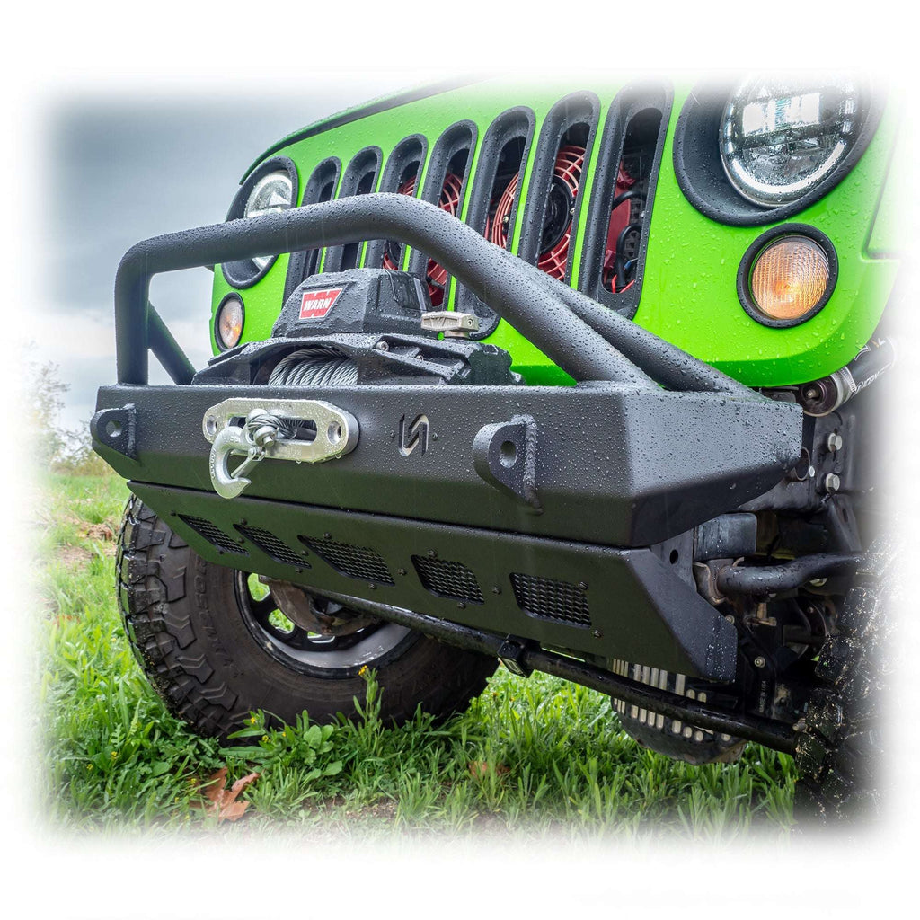 Turn Offroad Front Bumper with Welded Bull Bar and Skid Plate for Jeep Wrangler JK, JL, and Gladiator JT
