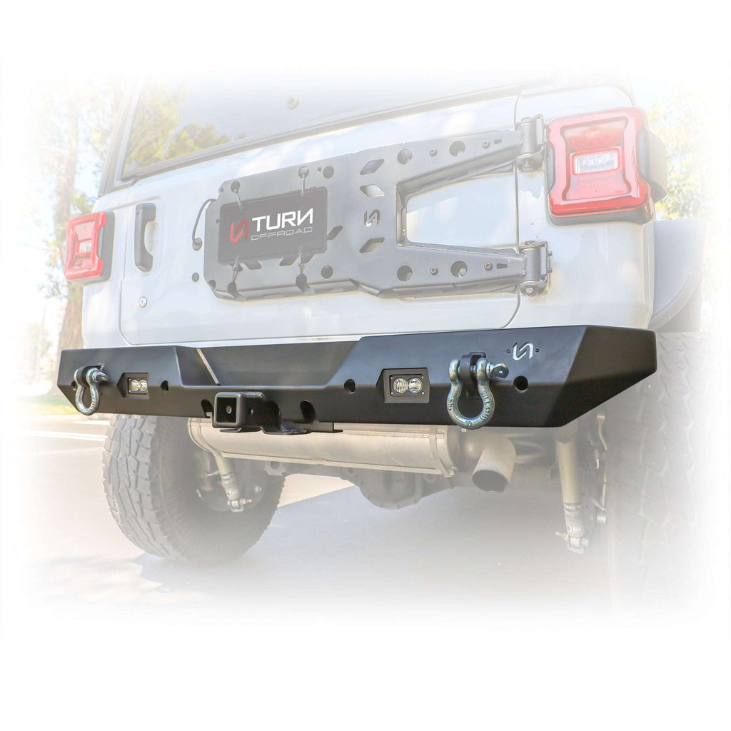 Turn Offroad Rear Bumper with LED Pod Lights and Hitch Receiver for Jeep Wrangler JL