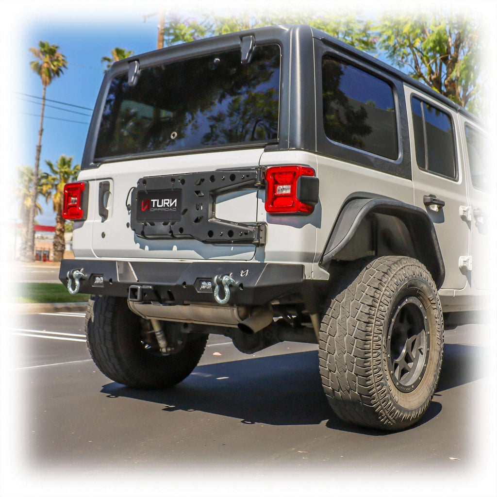 Turn Offroad Rear Bumper with LED Pod Lights and Hitch Receiver for Jeep Wrangler JL