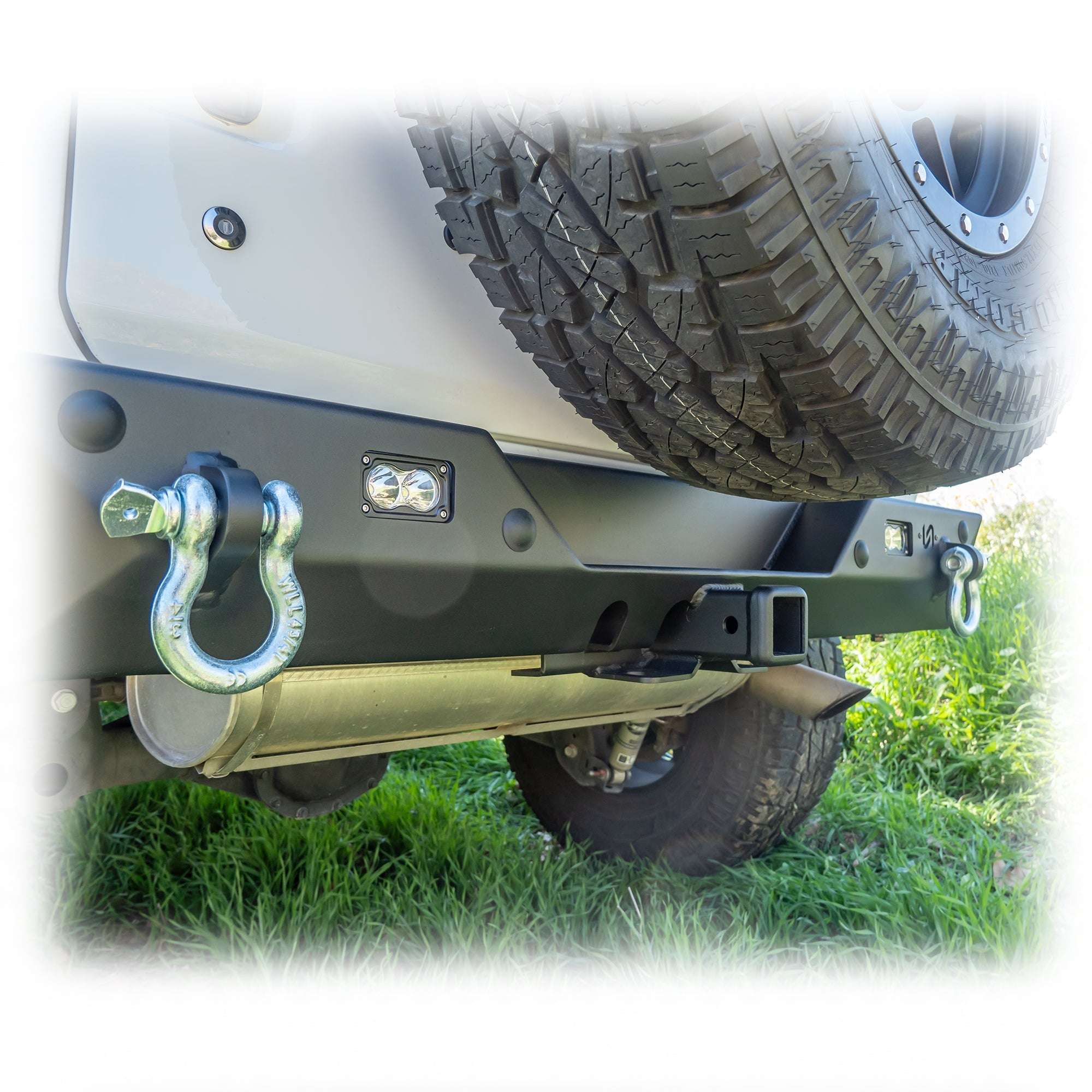 Turn Offroad Minimalist Rear Bumper with LED Pod Lights and Hitch Receiver for Jeep Wrangler JL