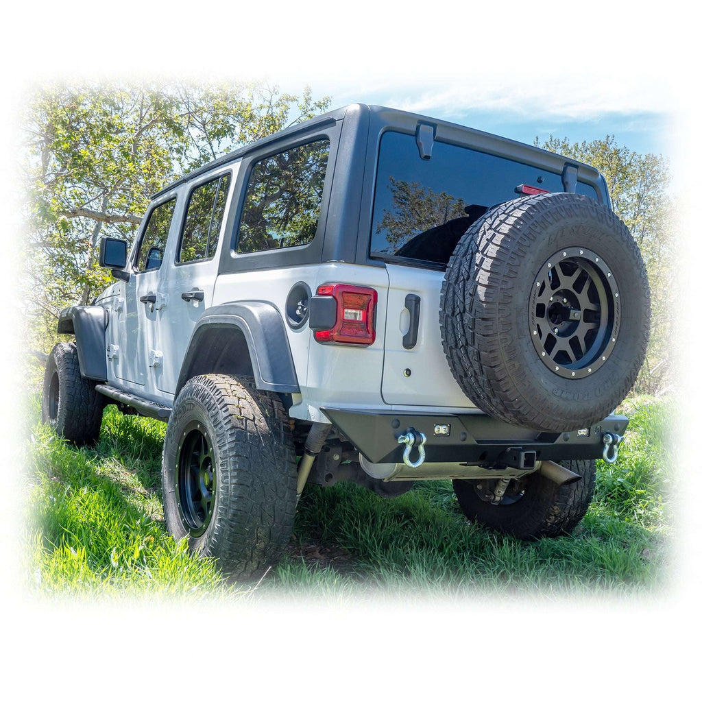 Turn Offroad Minimalist Rear Bumper with LED Pod Lights and Hitch Receiver for Jeep Wrangler JL