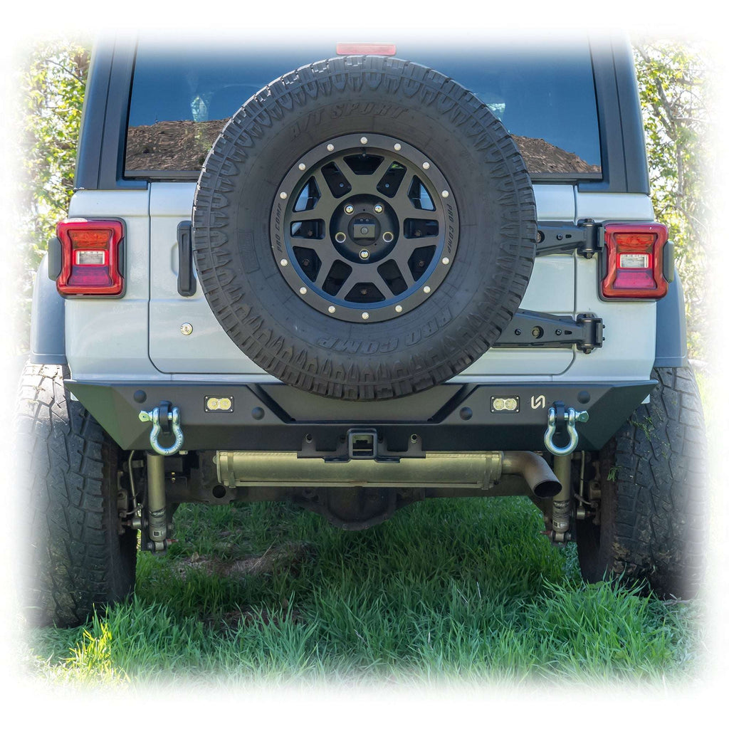 Turn Offroad Minimalist Rear Bumper with LED Pod Lights and Hitch Receiver for Jeep Wrangler JL