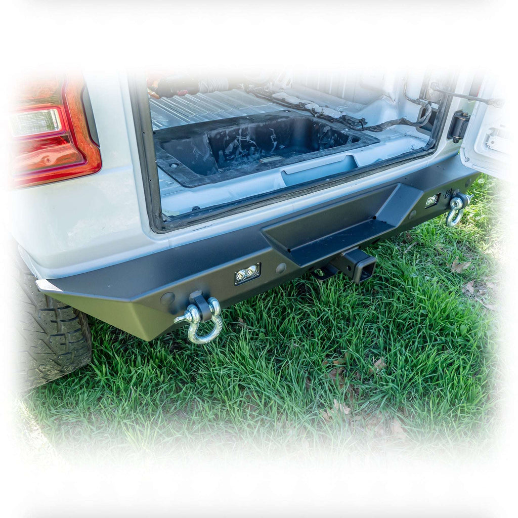 Turn Offroad Minimalist Rear Bumper with LED Pod Lights and Hitch Receiver for Jeep Wrangler JL