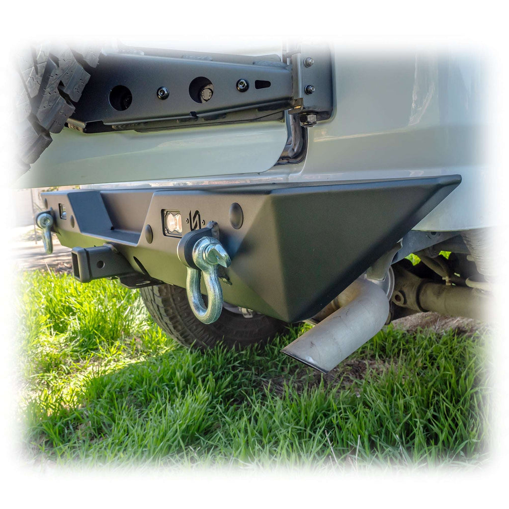 Turn Offroad Minimalist Rear Bumper with LED Pod Lights and Hitch Receiver for Jeep Wrangler JL