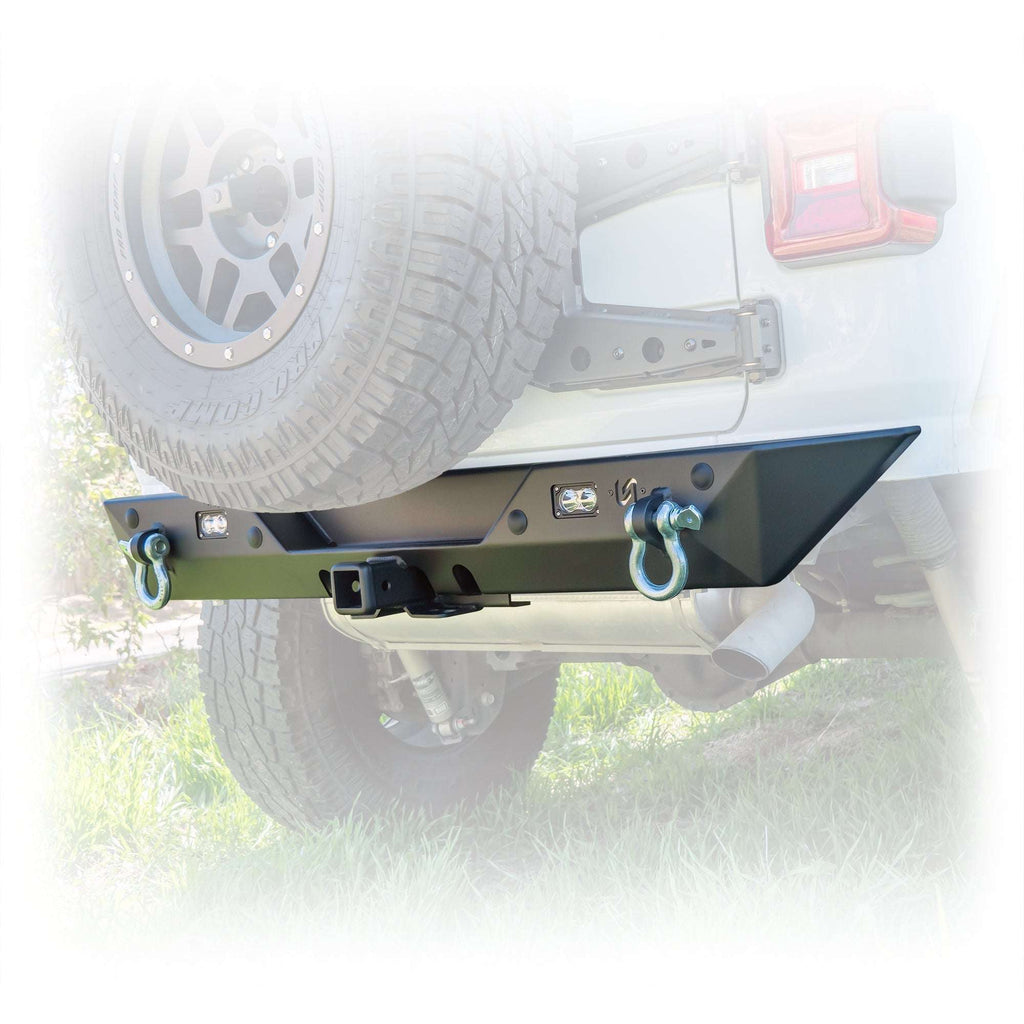 Turn Offroad Minimalist Rear Bumper with LED Pod Lights and Hitch Receiver for Jeep Wrangler JL