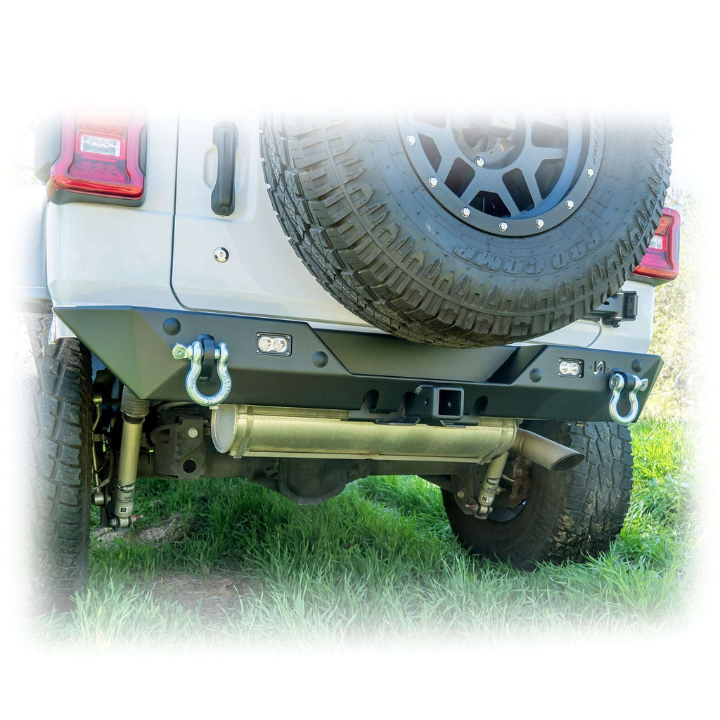 Turn Offroad Minimalist Rear Bumper with LED Pod Lights and Hitch Receiver for Jeep Wrangler JL