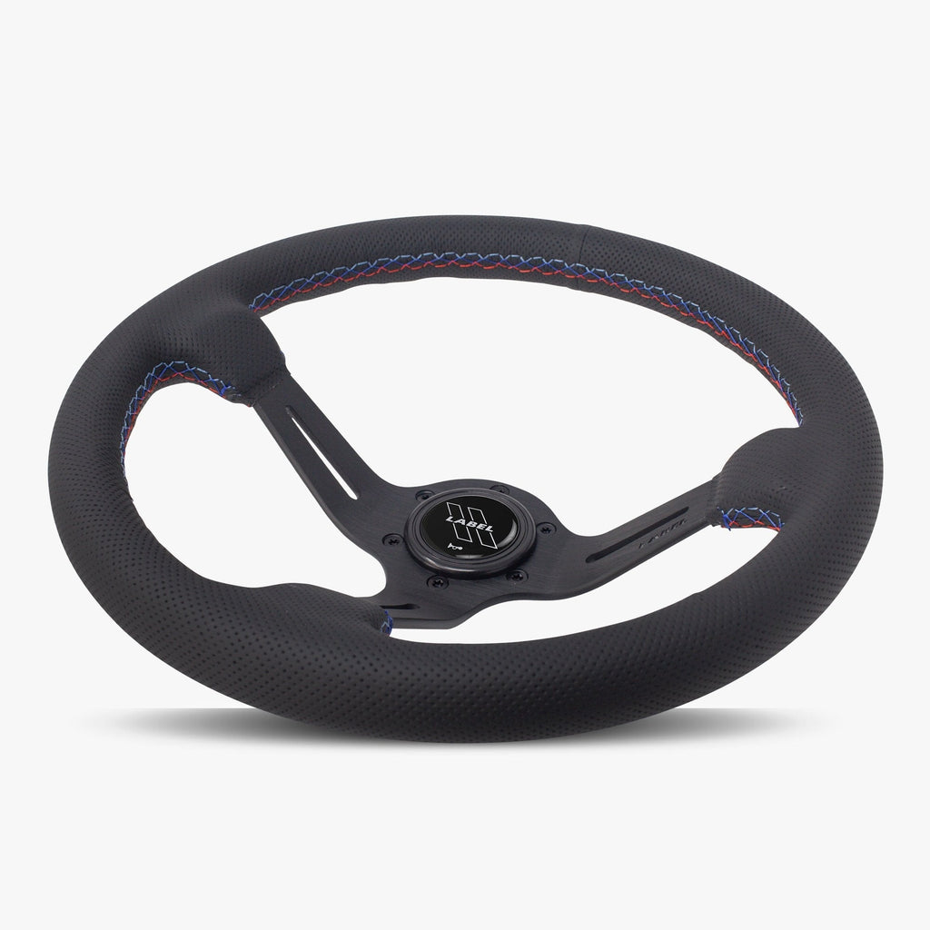 The Le Mans | Black Perforated Leather | Black Spoke | RED Stitch