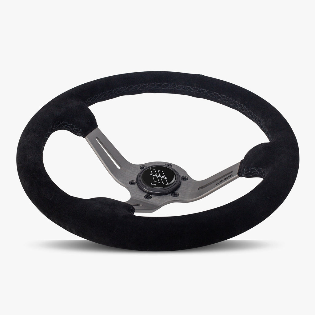 The Le Mans | Black Alcantara Suede | Graphite Spoke | Black Stitch
