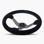 The Le Mans | Black Alcantara Suede | Graphite Spoke | Black Stitch