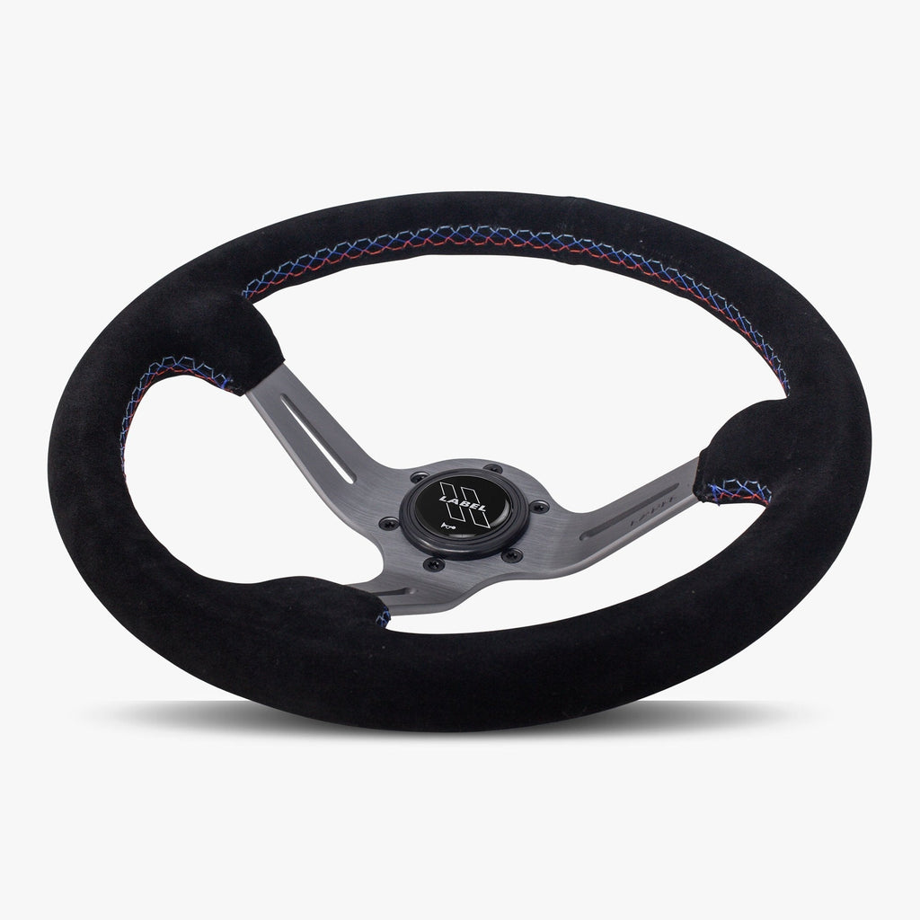 The Le Mans | Black Alcantara Suede | Graphite Spoke | Bavarian Stitch